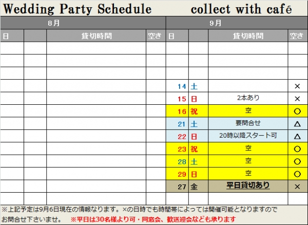 【2019年9月空状況】9月6日現在